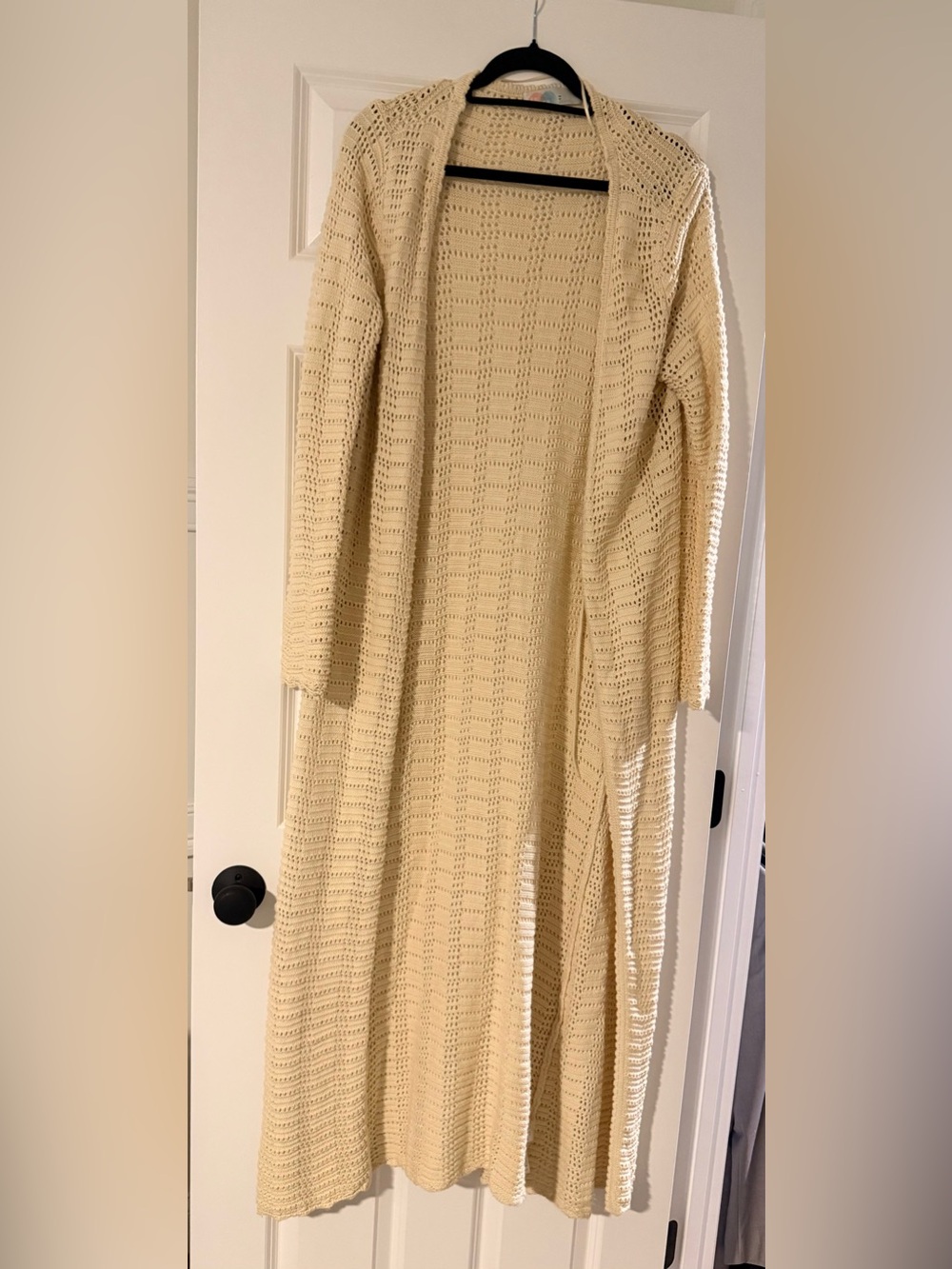 Free People Cream Open-Knit Long Cardigan